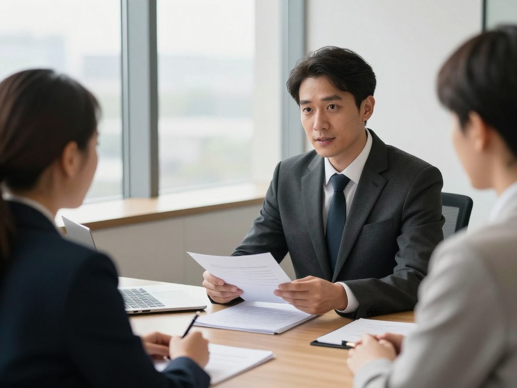 Abogado explicando poder legal en Estados Unidos a cliente en oficina