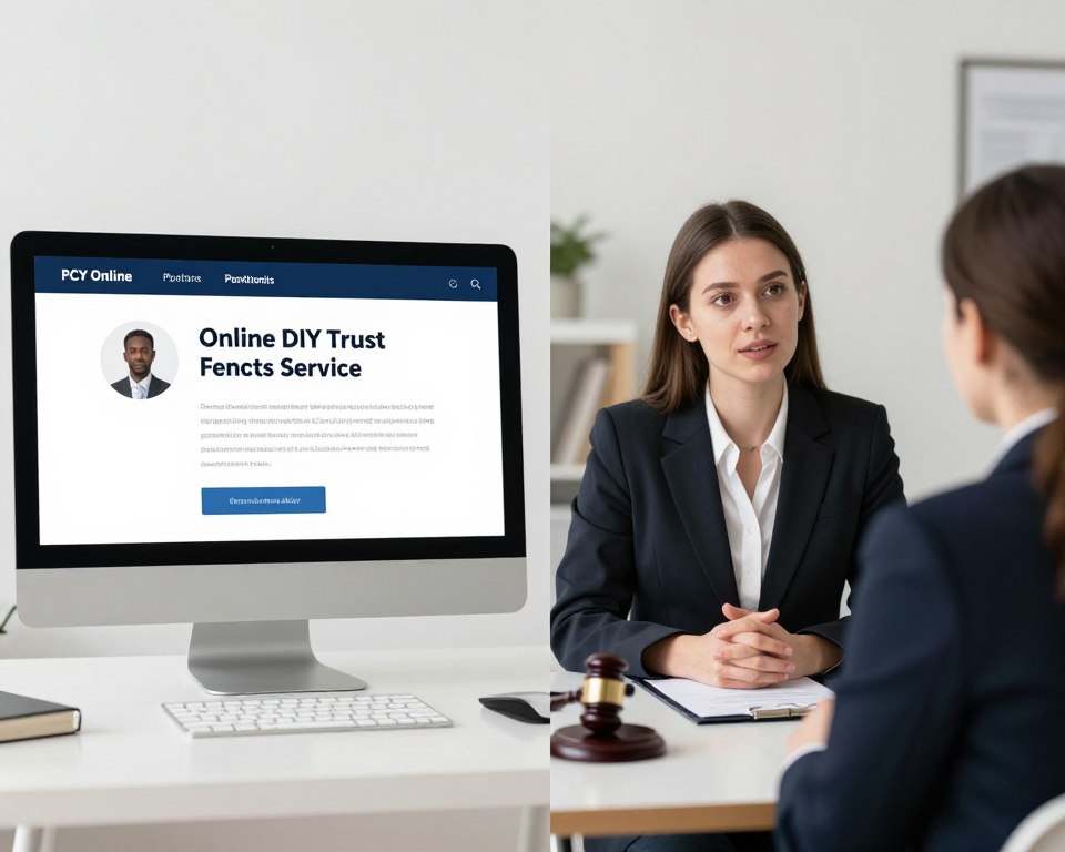 Comparación entre servicios de fideicomiso en línea y asesoría profesional con abogado