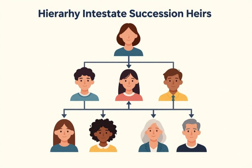 Diagrama mostrando el orden de herederos en sucesión intestada en Estados Unidos