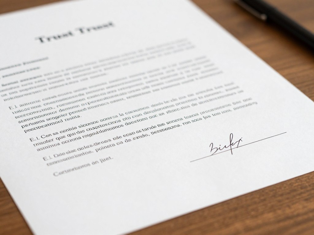 Documento legal de fideicomiso con términos y condiciones firmados