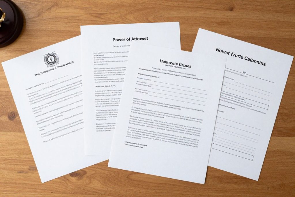 Documentos de planificación patrimonial incluyendo living trust y poder legal