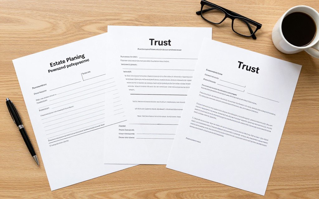 Documentos legales de planificación patrimonial sobre escritorio profesional