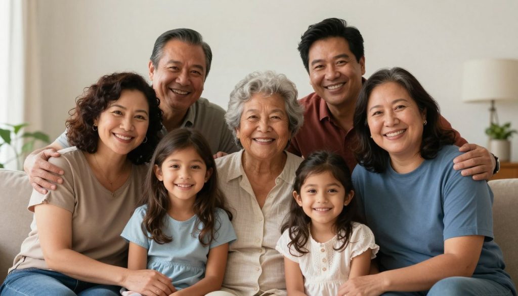 Familia hispana feliz protegida por planificación de fideicomiso