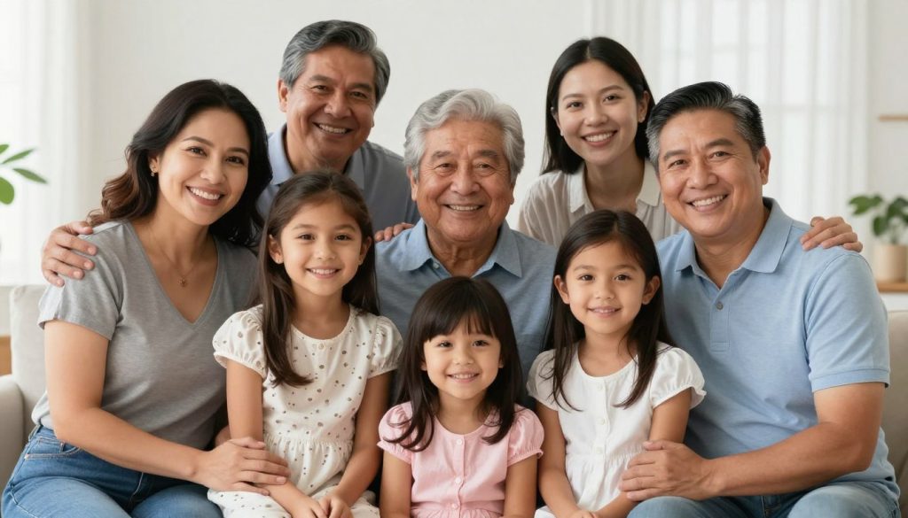 Familia hispana feliz y protegida con planificación patrimonial completa