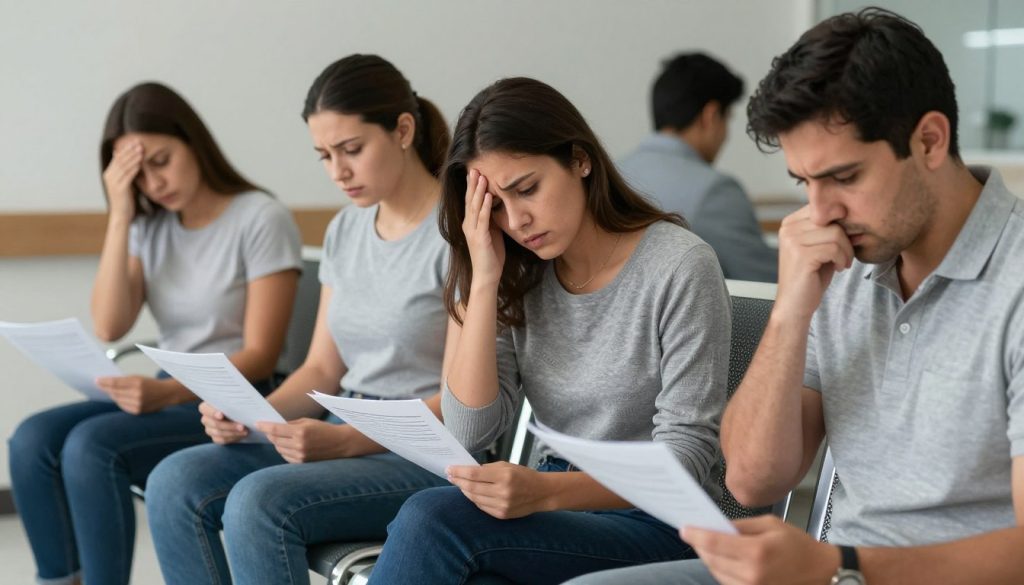 Familia preocupada discutiendo problemas legales por falta de planificación