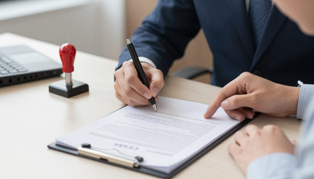 Persona firmando poder legal en Estados Unidos ante notario