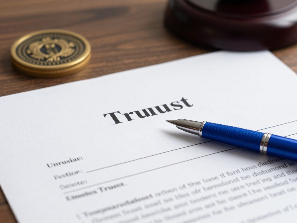 documento legal de revocable living trust sobre escritorio con pluma