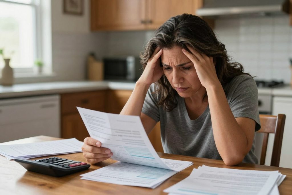 persona revisando documentos financieros con preocupación por deudas